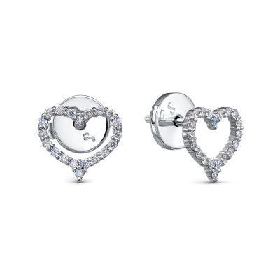 Серьги пусеты из платины с бриллиантами "Сердце" (058052)