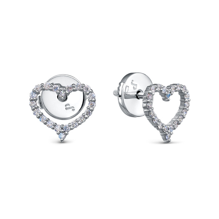 Серьги пусеты из платины с бриллиантами "Сердце" (058052)