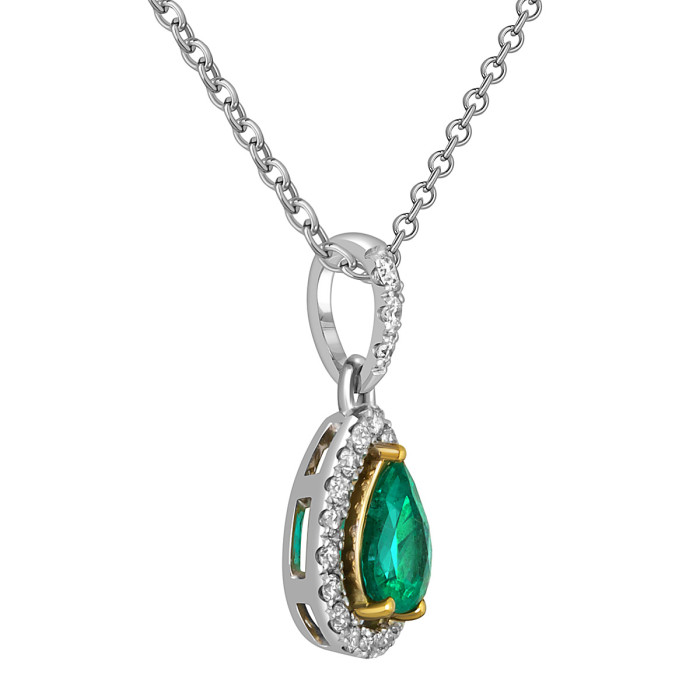 Кулон из белого золота с бриллиантами и изумрудом (052077)