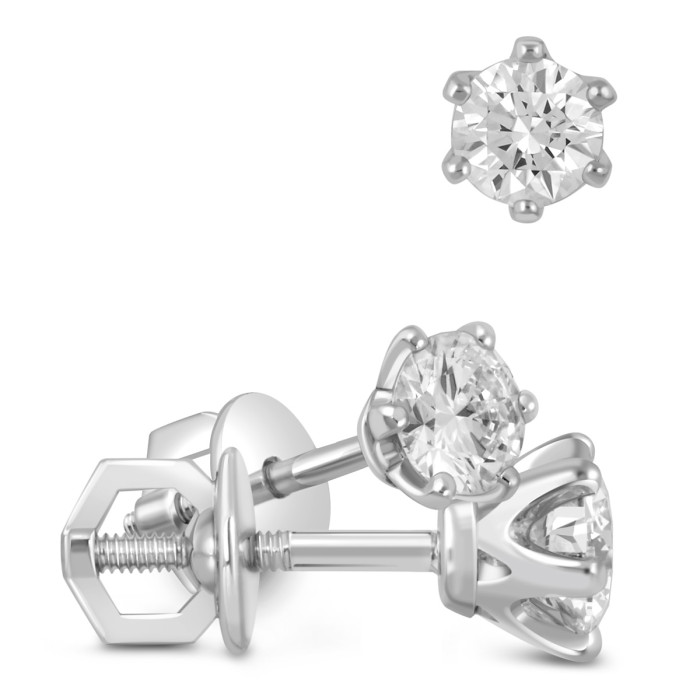 Серьги пусеты из белого золота с бриллиантами (048117)