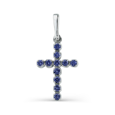 Подвеска крест из белого золота с сапфирами (031414)