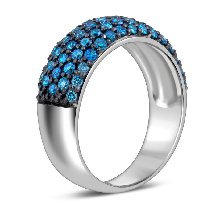 Кольцо из белого золота с голубыми бриллиантами (058474)