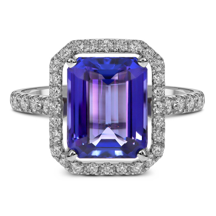 Кольцо из белого золота с бриллиантами и танзанитом (061559)