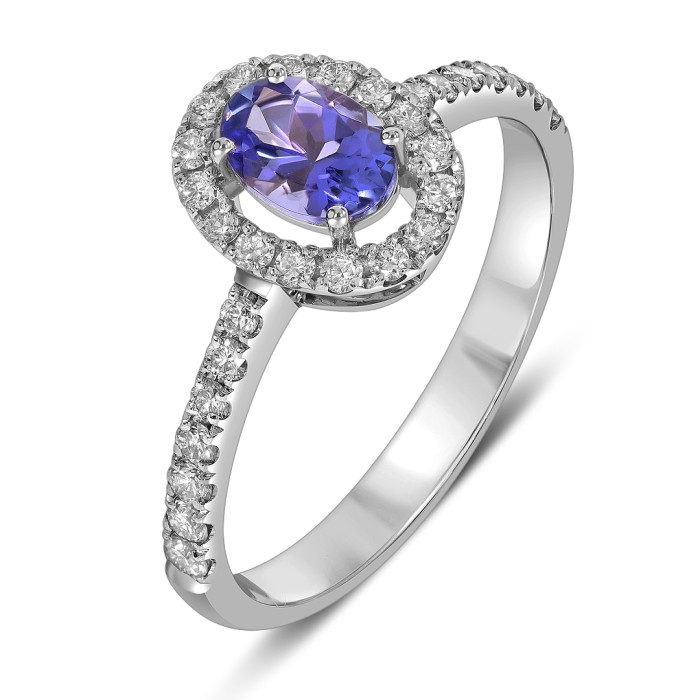 Кольцо из белого золота с бриллиантами и танзанитом (061604)