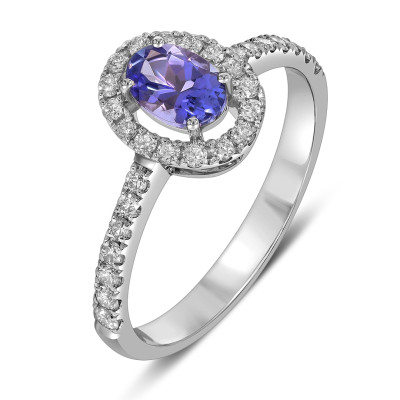 Кольцо из белого золота с бриллиантами и танзанитом (061604)