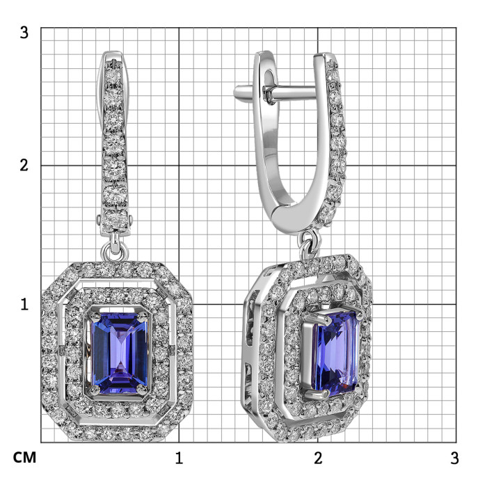 Серьги из белого золота с бриллиантами и танзанитами (061650)