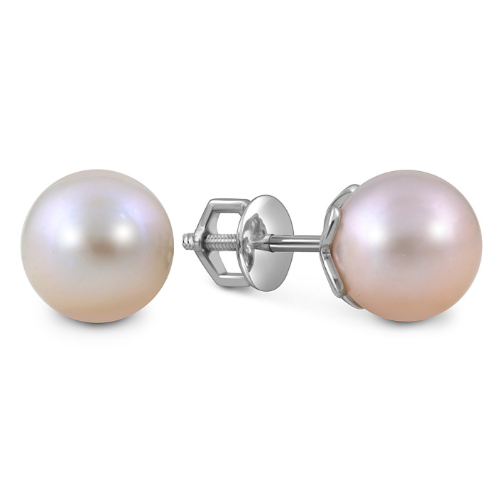 Серьги пусеты из белого золота с жемчугом (055168)