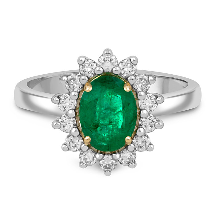 Кольцо из белого золота с бриллиантами и изумрудом (051334)