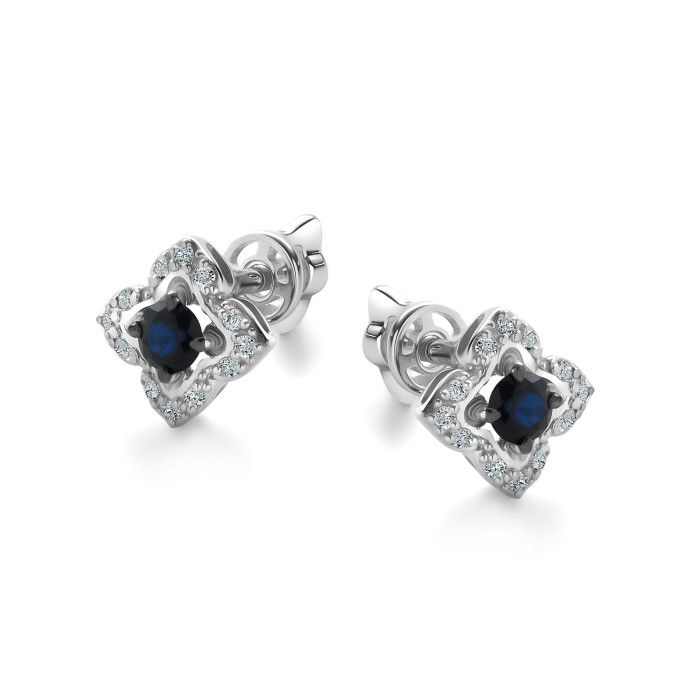 Серьги пусеты из белого золота с бриллиантами и сапфирами (060916)