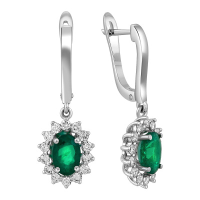 Серьги из белого золота с бриллиантами и изумрудами (062812)