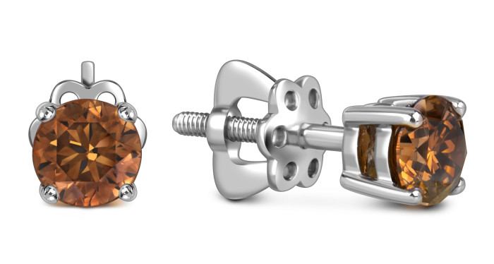 Серьги пустеы из белого золота с коньячными бриллиантами (063576)