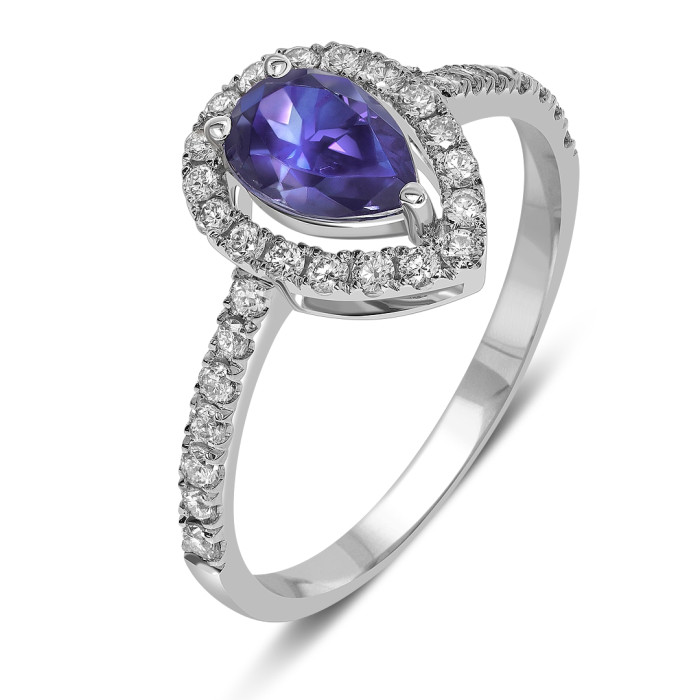 Кольцо из белого золота с бриллиантами и танзанитом (061593)