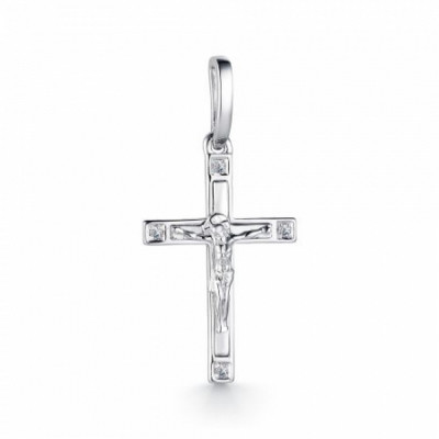 Кулон крест из белого золота с бриллиантами (039515)