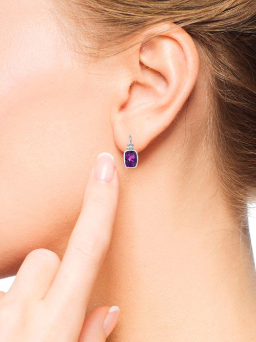 Серьги из белого золота с бриллиантами и аметистами (031665)