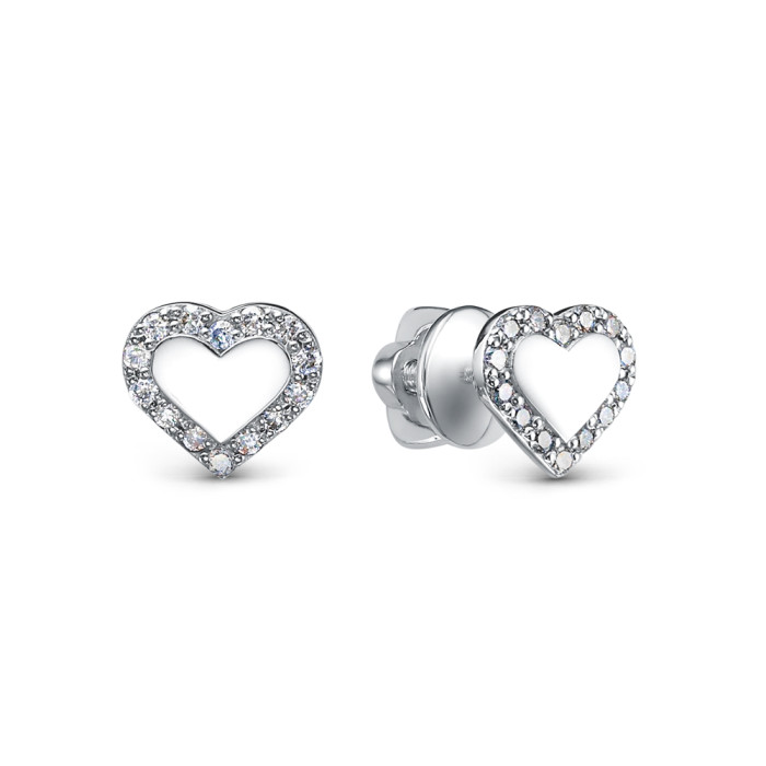 Серьги пусеты из платины с бриллиантами "Сердце" (058049)