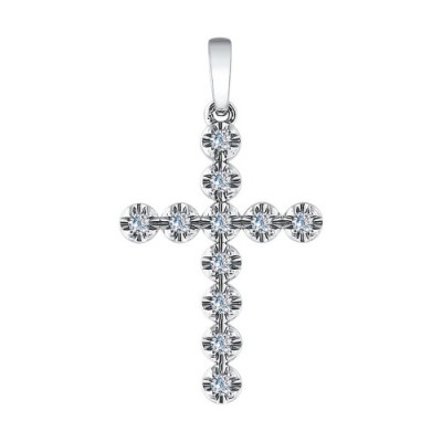 Кулон крест из белого золота с бриллиантами (026271)