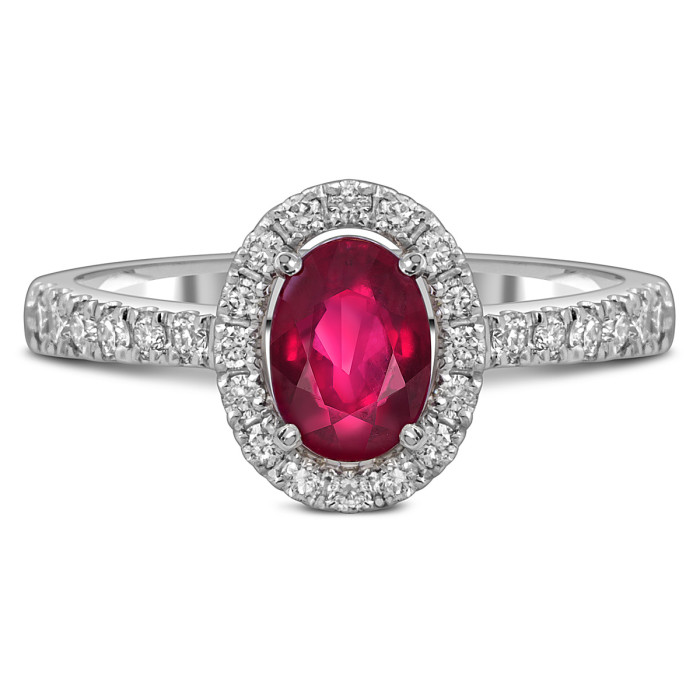 Кольцо из белого золота с бриллиантами и рубином (055539)