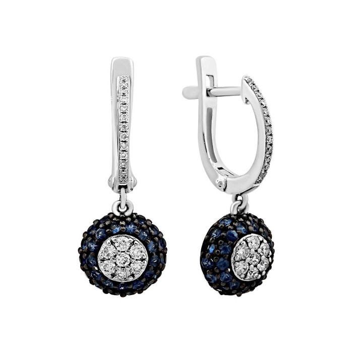 Серьги из белого золота с бриллиантами и сапфирами (012749)