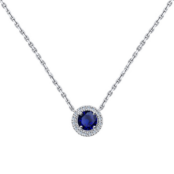 Колье из белого золота с бриллиантами и сапфиром (036556)