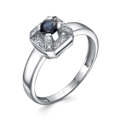 Кольцо из платины с бриллиантами и сапфиром (058378)