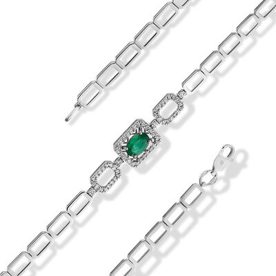 Браслет из белого золота с изумрудом и бриллиантами (061754)