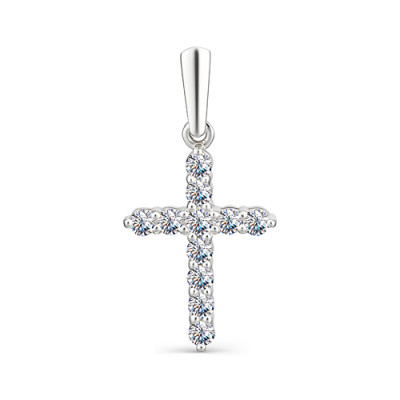 Кулон крест из белого золота с бриллиантами (049618)