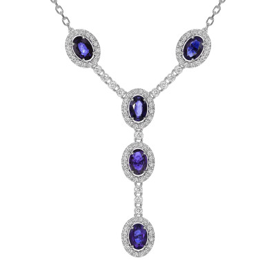 Колье из белого золота с бриллиантами и танзанитами (061620)