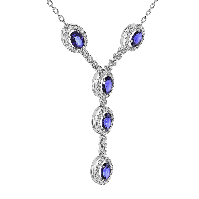 Колье из белого золота с бриллиантами и танзанитами (061620)