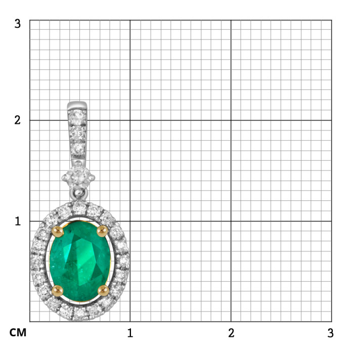 Кулон из белого золота с бриллиантами и изумрудом (049507)