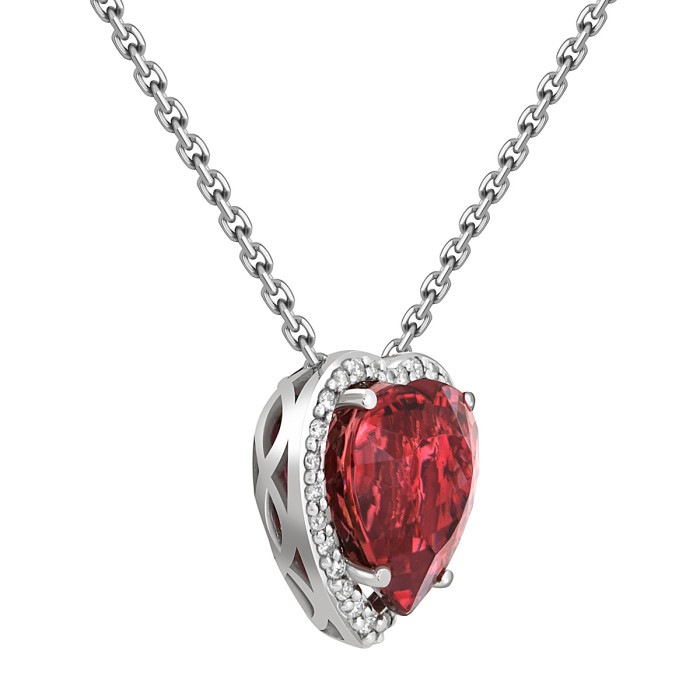 Колье из белого золота с бриллиантами и турмалином Сердце (049300)