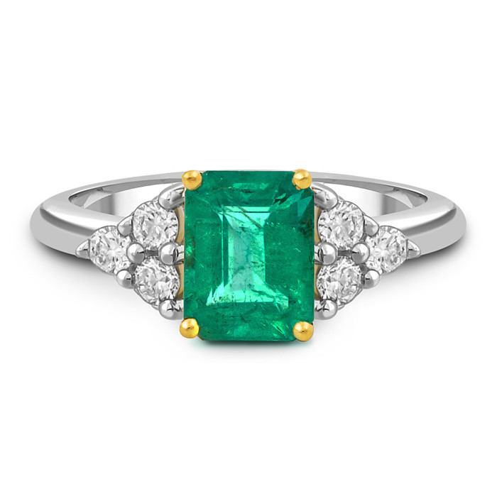 Кольцо из белого золота с бриллиантами и изумрудами (051331)