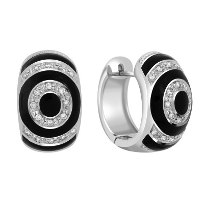 Серьги из белого золота с бриллиантами и эмалью (022025)