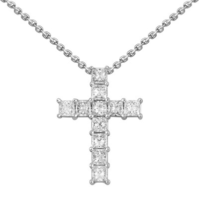 Колье крест из белого золота с бриллиантами (048799)