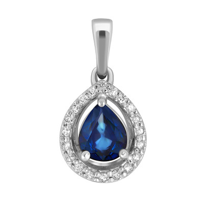 Кулон из белого золота с бриллиантами и сапфиром (046119)