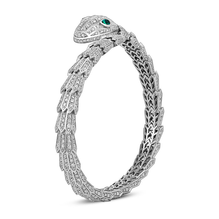 Браслет жёсткий из белого золота с бриллиантами и ситаллами (054452)