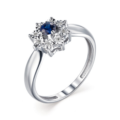 Кольцо из белого золота с бриллиантами и сапфиром (039471)