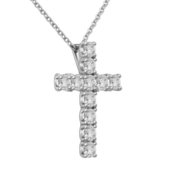 Колье крест из белого золота с бриллиантами (038816)