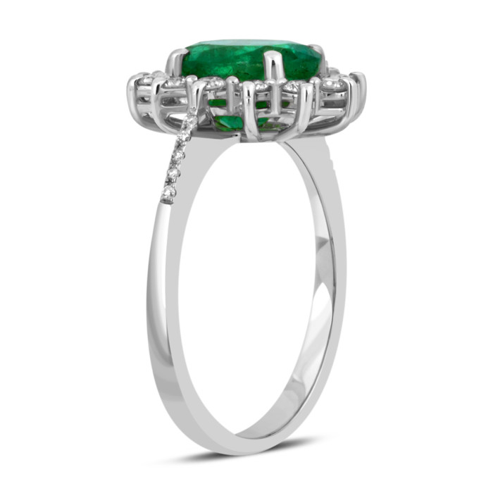 Кольцо из белого золота с бриллиантами и изумрудом (039756)