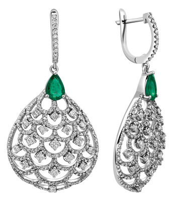 Серьги из белого золота с бриллиантами и изумрудами (025862)