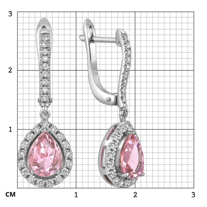 Серьги из белого золота с бриллиантами и морганитами (059393)