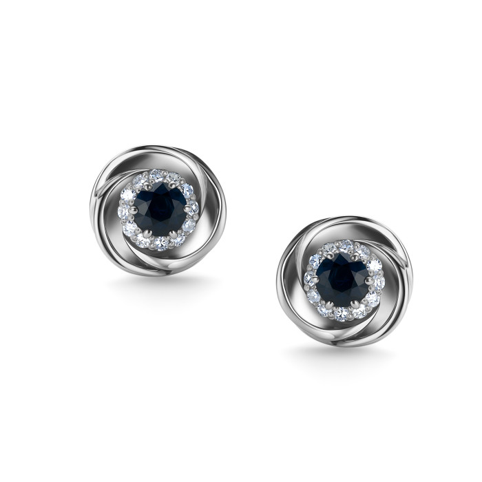 Серьги пусеты из белого золота с бриллиантами и сапфирами (031611)