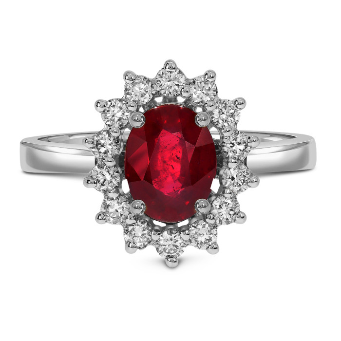 Кольцо из белого золота с бриллиантами и рубином (046082)