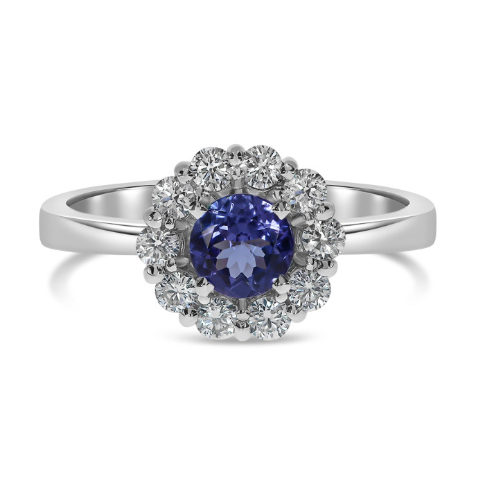 Кольцо из белого золота с бриллиантами и танзанитом (062665)