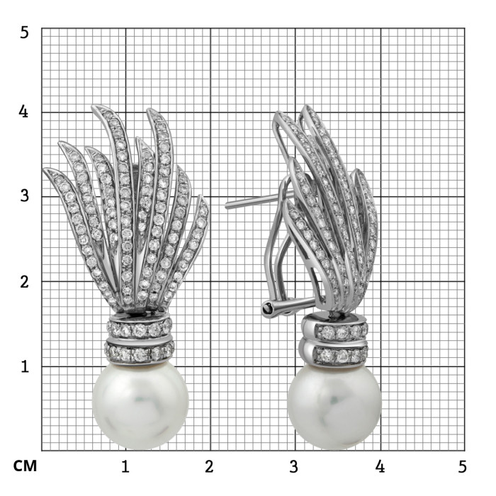 Серьги из белого золота с бриллиантами  и жемчугом (009419)