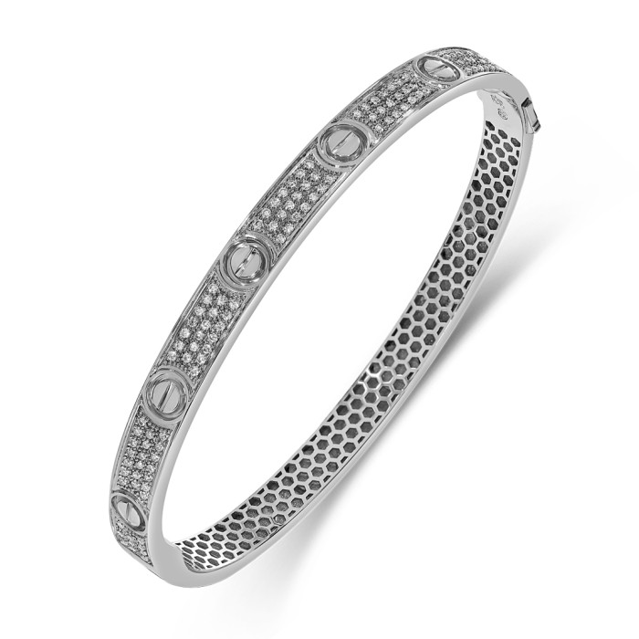 Браслет жёсткий из белого золота с бриллиантами  (060523)