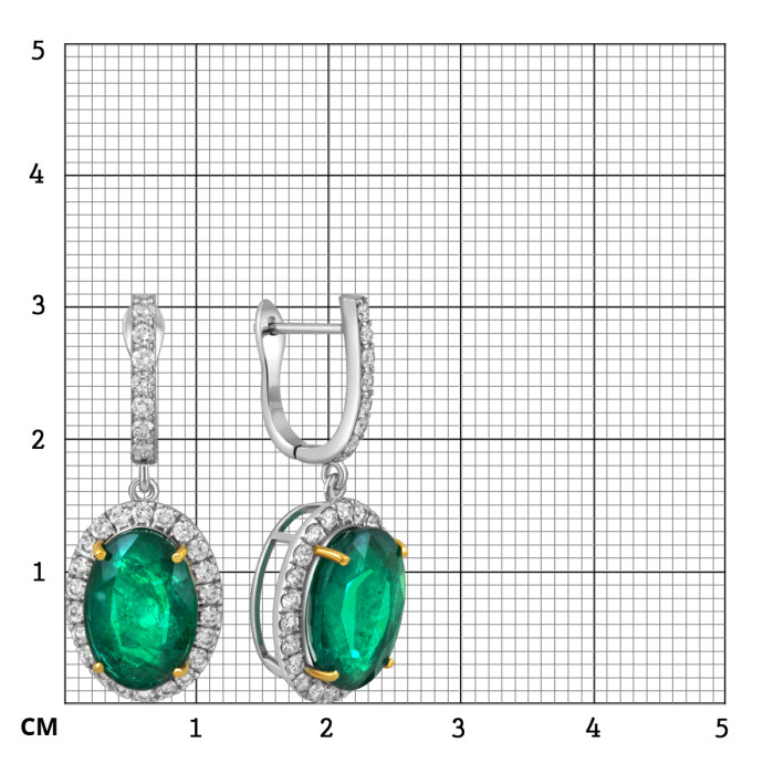 Серьги из белого золота с бриллиантами и изумрудами (055069)