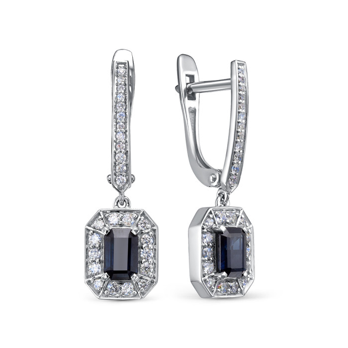 Серьги из платины с бриллиантами и сапфирами (058014)