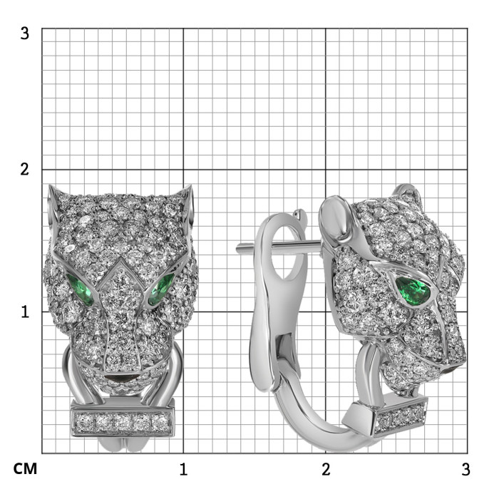 Серьги из белого золота с бриллиантами и изумрудами (060529)