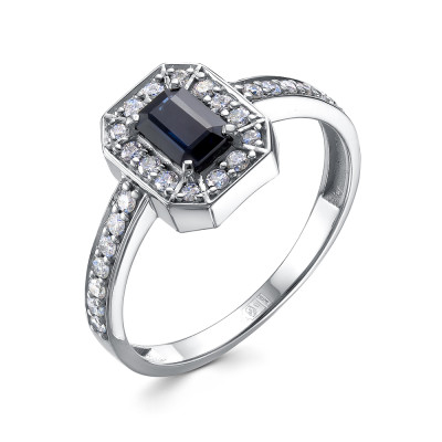 Кольцо из платины с бриллиантами и сапфиром (058011)