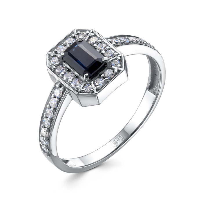 Кольцо из платины с бриллиантами и сапфиром (058011)